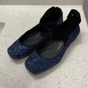 Jessica Simpson Navy blue Sparkly Women's Criss-Cross Ankle Ballet Flats